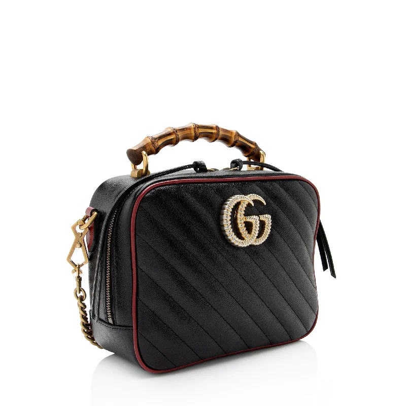 Women Gucci crossbody bags with a keychain holderGucci Matelasse Leather Torchon GG Marmont Bamboo Top Handle Bag (SHF-8zPXp4)