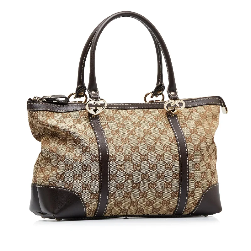 Women Gucci Sylvie bags with a leather - wrapped handleGucci GG Canvas Lovely Tote Bag (SHG-opVphq)