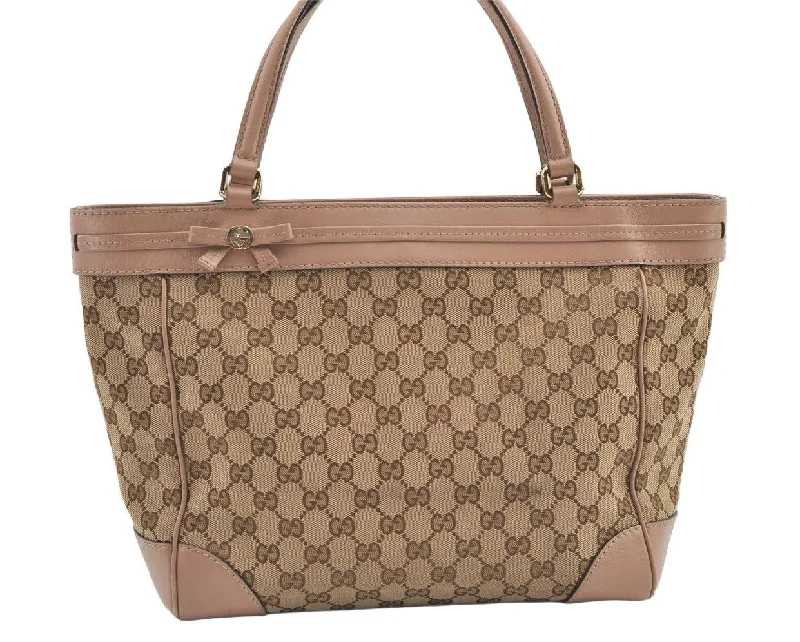 Women Gucci crossbody bags with a printed floral patternAuthentic GUCCI Mayfair Hand Tote Bag GG Canvas Leather 257061 Brown 0216K