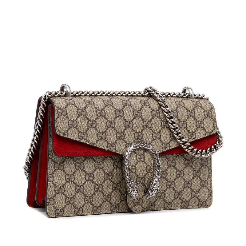 Women Gucci bags with a front - flap pocket for quick - access itemsGucci Small GG Supreme Dionysus Shoulder Bag (SHG-v7SDj4)