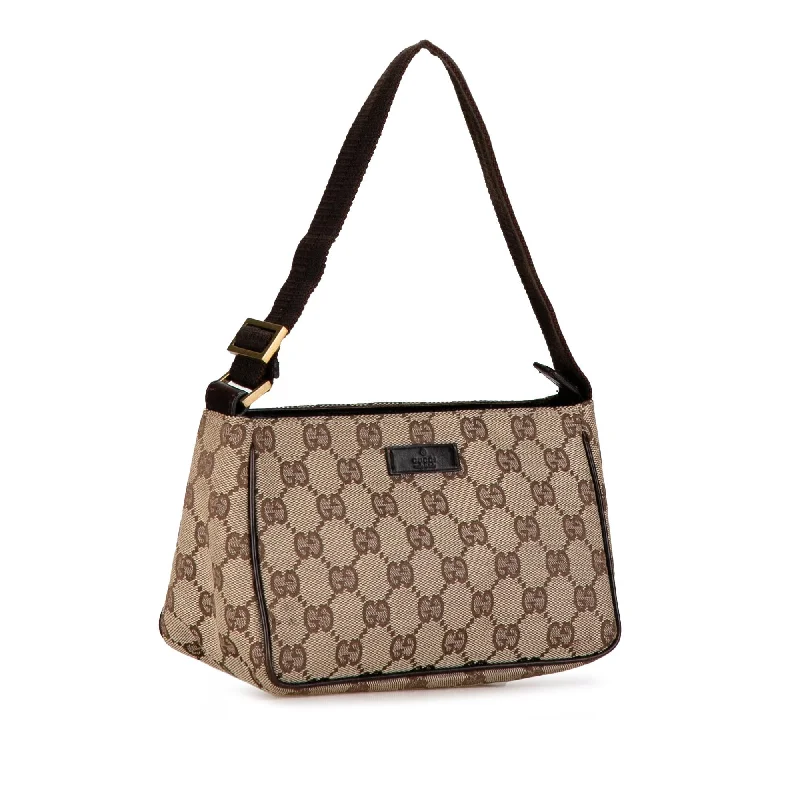 Women Gucci bags with a chain - link trim and a leather bodyGucci GG Canvas Handbag B182kW)