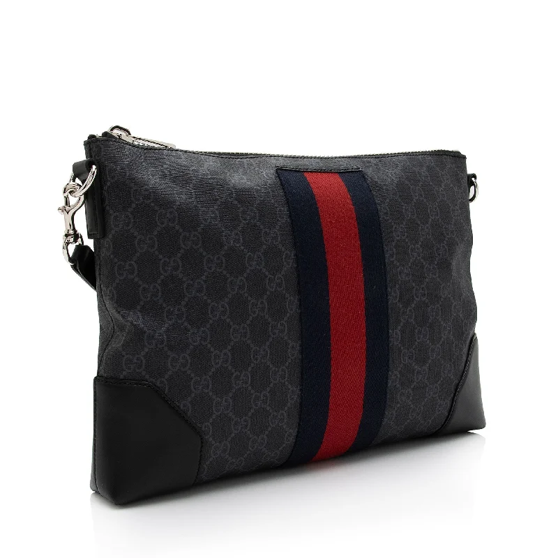 Women Gucci bags with a snap - button closure and a decorative charmGucci GG Supreme Web Flat Square Messenger Bag (SHF-3vvT7M)