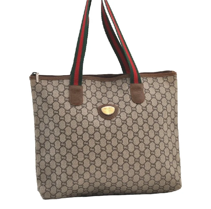 Gucci Marmont bags for women with quilted leather exteriorsAuthentic GUCCI Web Sherry Line GG Plus PVC Leather Tote Bag Brown 9349J