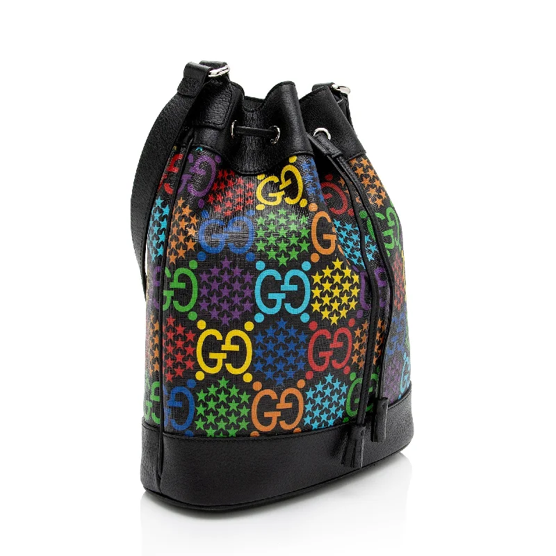 Women Gucci crossbody bags in a bold red colorGucci GG Supreme Psychedelic Bucket Bag (SHF-FBIF8K)