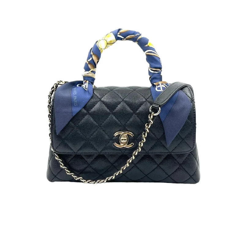 Coco Handle Mini Caviar Quilted with Hermes Twilly Black GHW