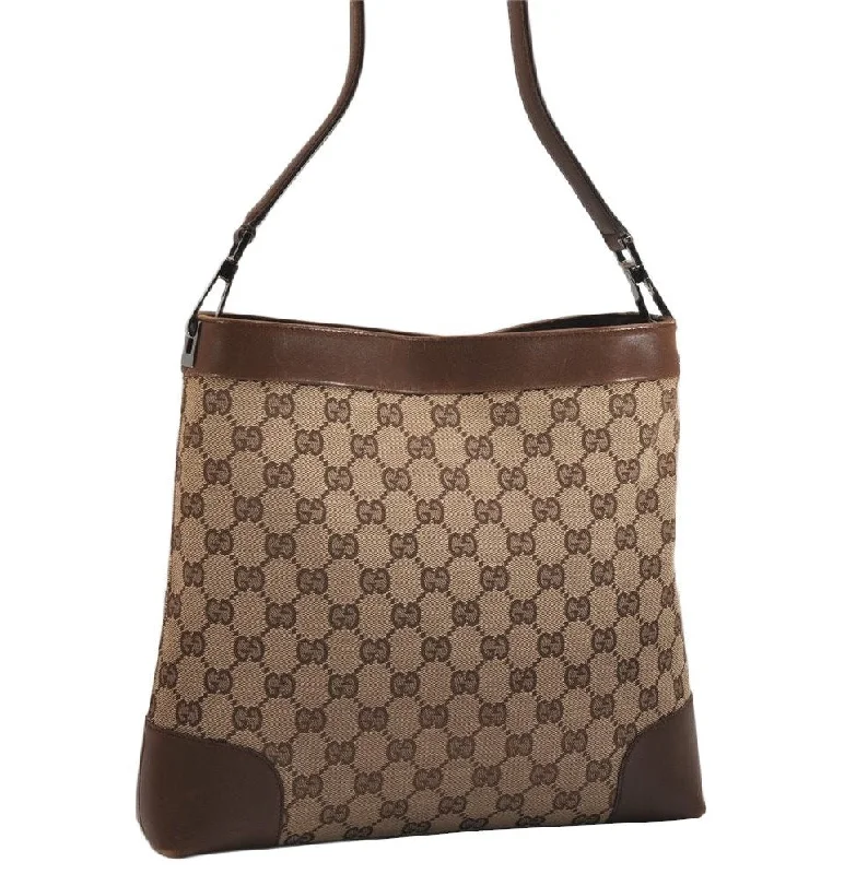 Gucci tote bags for women with a spacious interiorAuthentic GUCCI Shoulder Tote Bag Purse GG Canvas Leather 33900 Brown 9363J