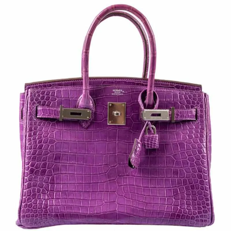 Hermès Birkin 30 Violet Porosus Crocodile Palladium Hardware - PL