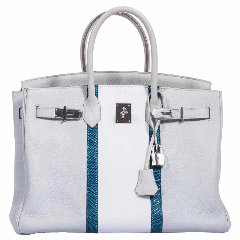 Hermès Birkin 35 Club Gris Perle Mykonos Lizard White Clemence Palladium Hardware