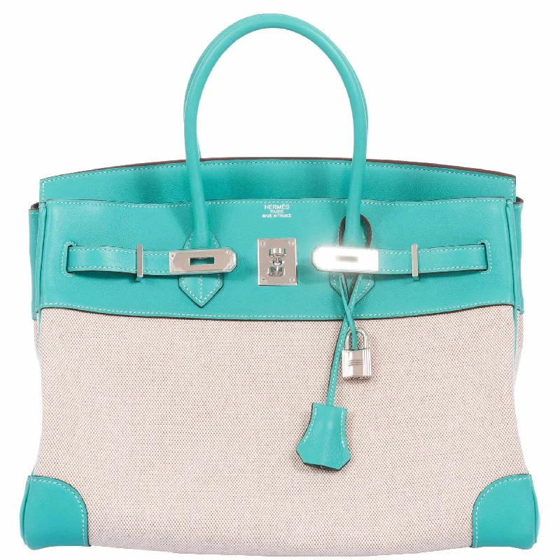 Hermès Birkin 35 Lagoon Swift And Toile Palladium Hardware