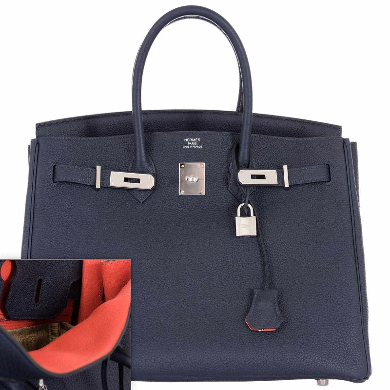 Hermès Birkin 35 Blue Nuit Verso Orange Poppy Togo Palladium Hardware