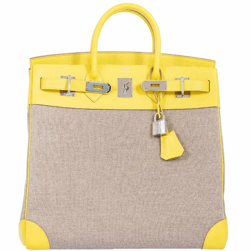 Hermès Birkin 40 HAC Lime & Ficelle Evercolor Toile De Camp Palladium Hardware - Runway