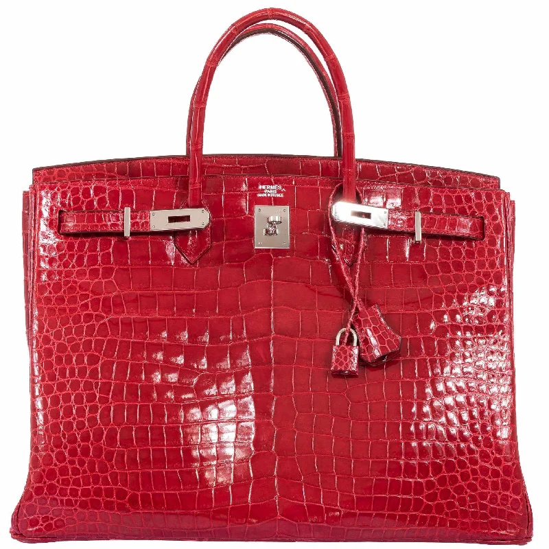 Hermès Birkin 40 Red Braise Porosus Crocodile Palladium Hardware