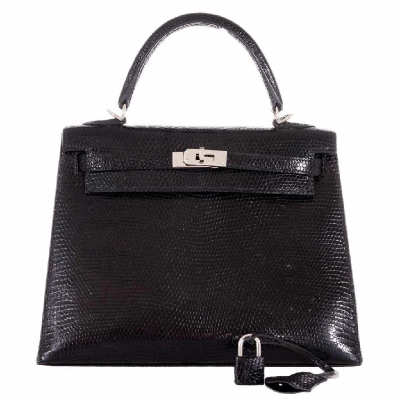 Hermès Kelly 25 Sellier Black Lizard Palladium Hardware