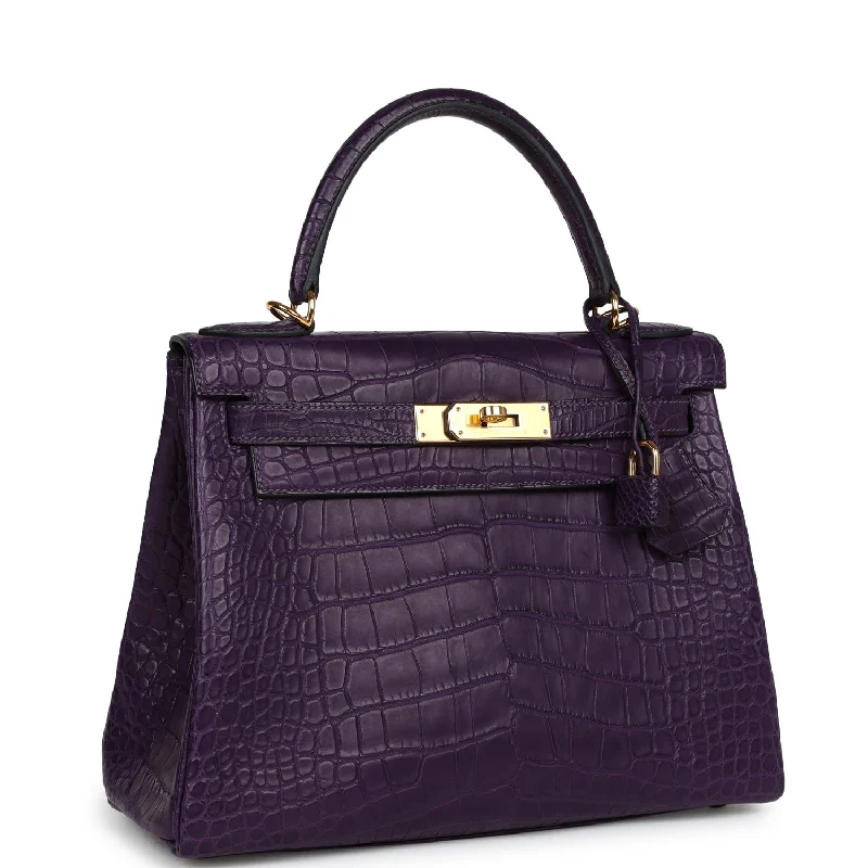 Hermes Kelly Retourne 28 Amethyst Matte Alligator Gold Hardware