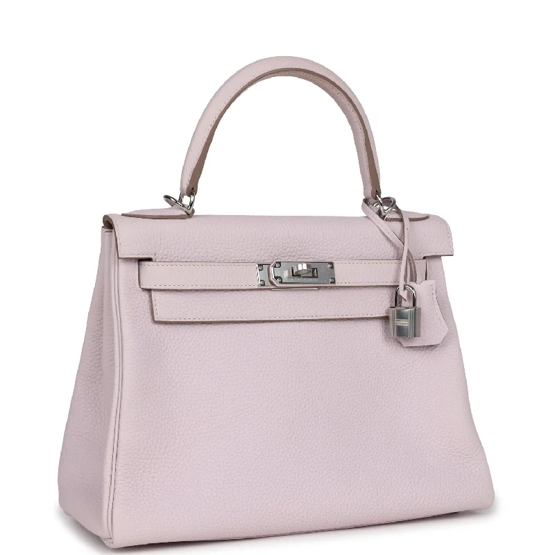 Hermes Kelly Retourne 28 Mauve Pale Clemence Palladium Hardware