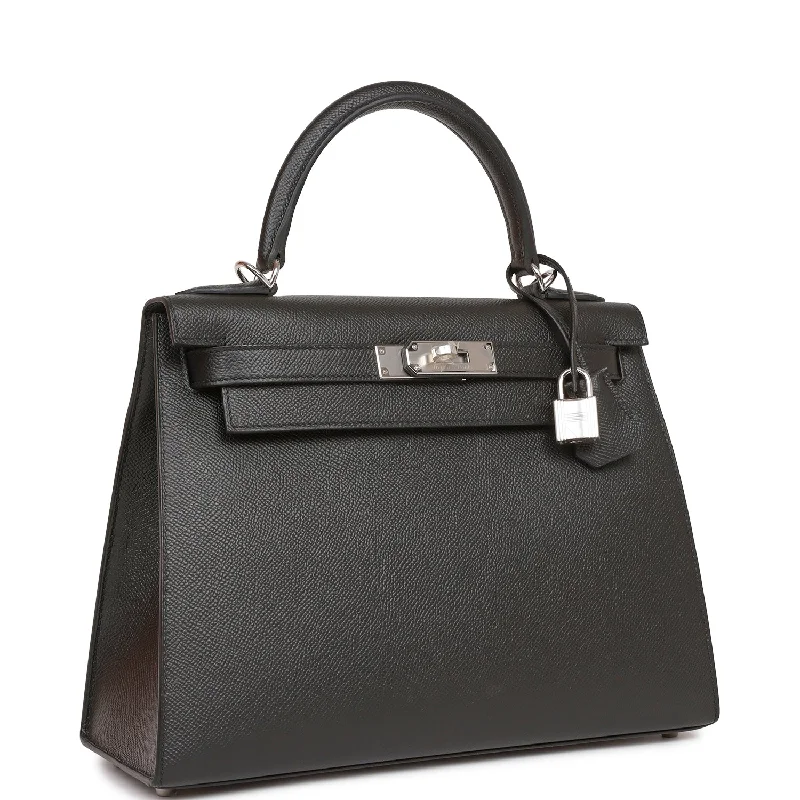 Hermes Kelly Sellier 28 Black Epsom Palladium Hardware