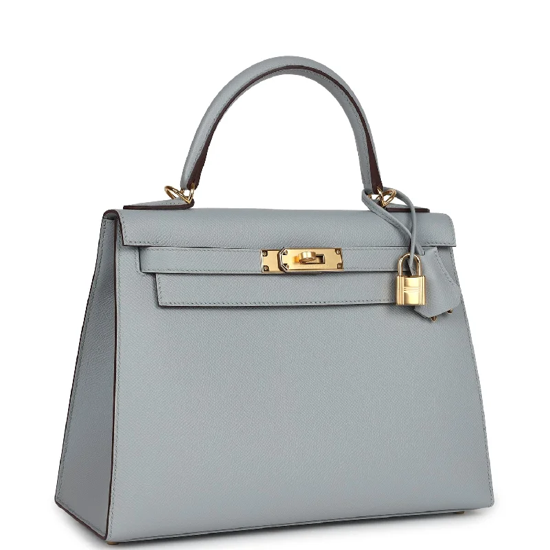 Hermes Kelly Sellier 28 Bleu Glacier Verso Epsom Gold Hardware