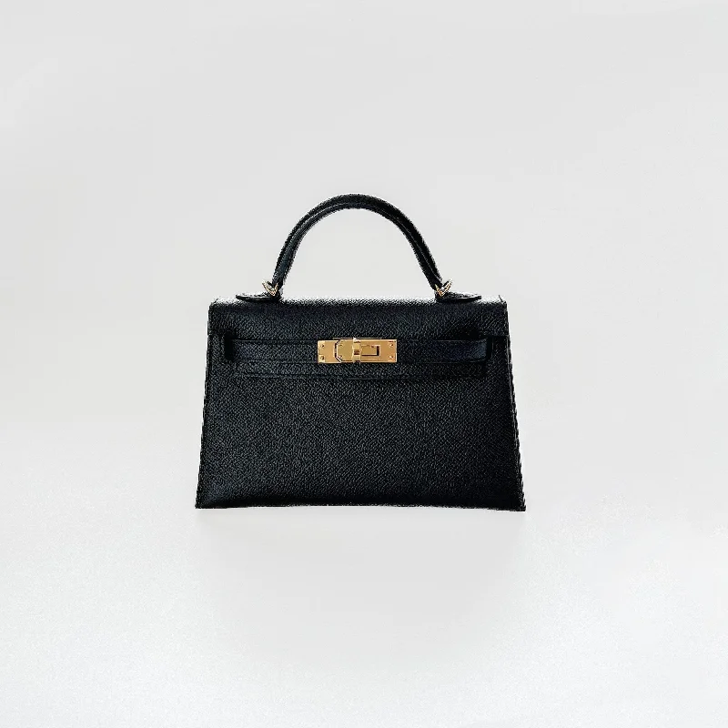 Hermes Mini Kelly II Sellier In Black With Gold Hardware, Epsom Leather