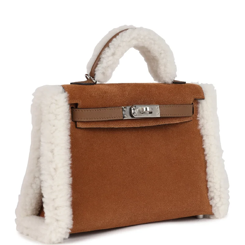 Hermes Teddy Kelly 20 Chamois Shearling and Swift Palladium Hardware