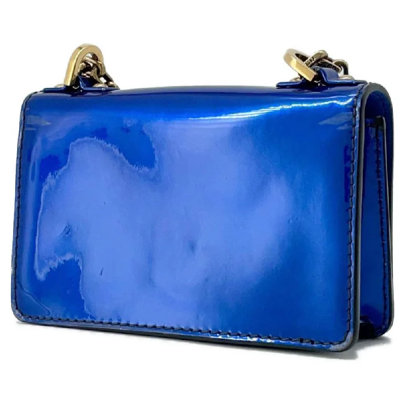 Christian Dior Saddle bags with a distressed leather finishDior J'A DIOR ChainShoulder Bag Metalic Blue Patent Leather