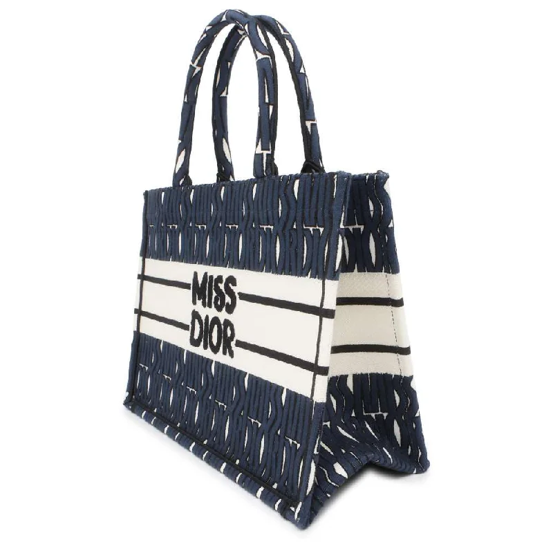 Christian Dior handbags with a detachable mirror for on - the - go touch - upsDior Japan Limited Edition Miss Dior Allover Embroidery Book Tote Navy/White M1296ZEZE_M19Q Canvas Size Medium