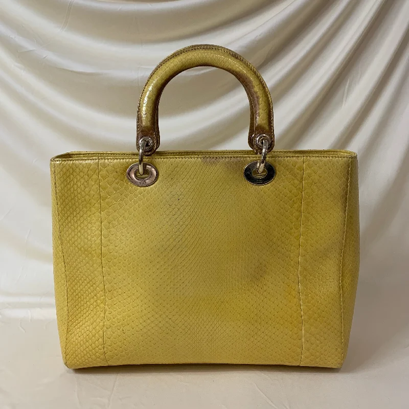 Christian Dior handbags with a detachable mirror for on - the - go touch - upsDior Lady Bag Yellow Python Skin Leather Sku# 44452