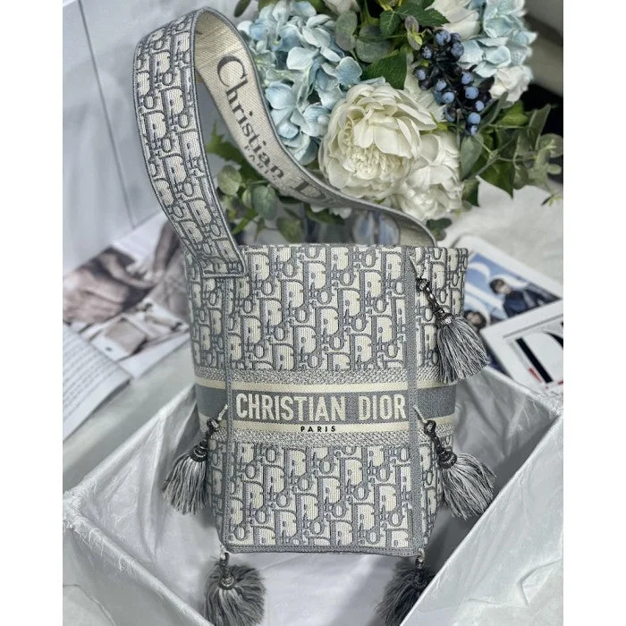 Christian Dior Saddle bags with a distressed leather finishDior D-Bubble Bucket Bag Grey oblique