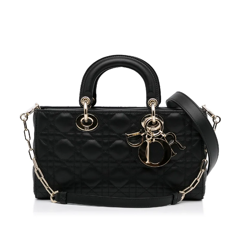 Luxury Christian Dior crossbody bags with a chain - link strapDior Lady D-Joy Medium Black Cannage Quilted Leather