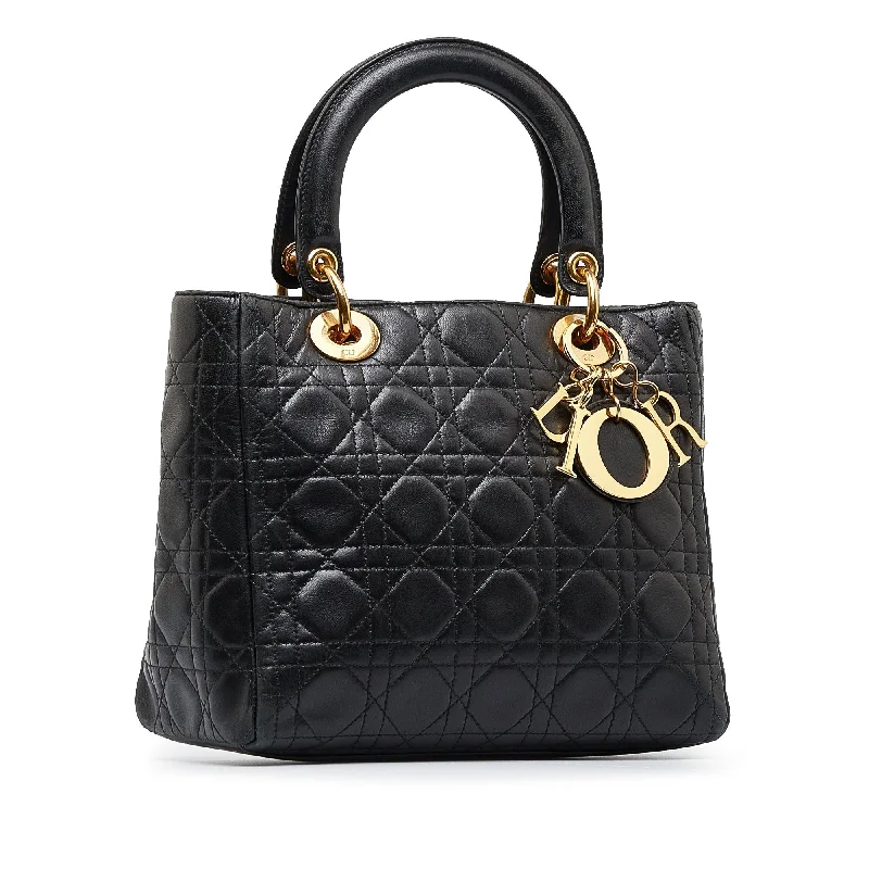 Christian Dior Saddle bags with a studded trim for a bold lookDior Lady Dior Medium Black Cannage Quilted Leather