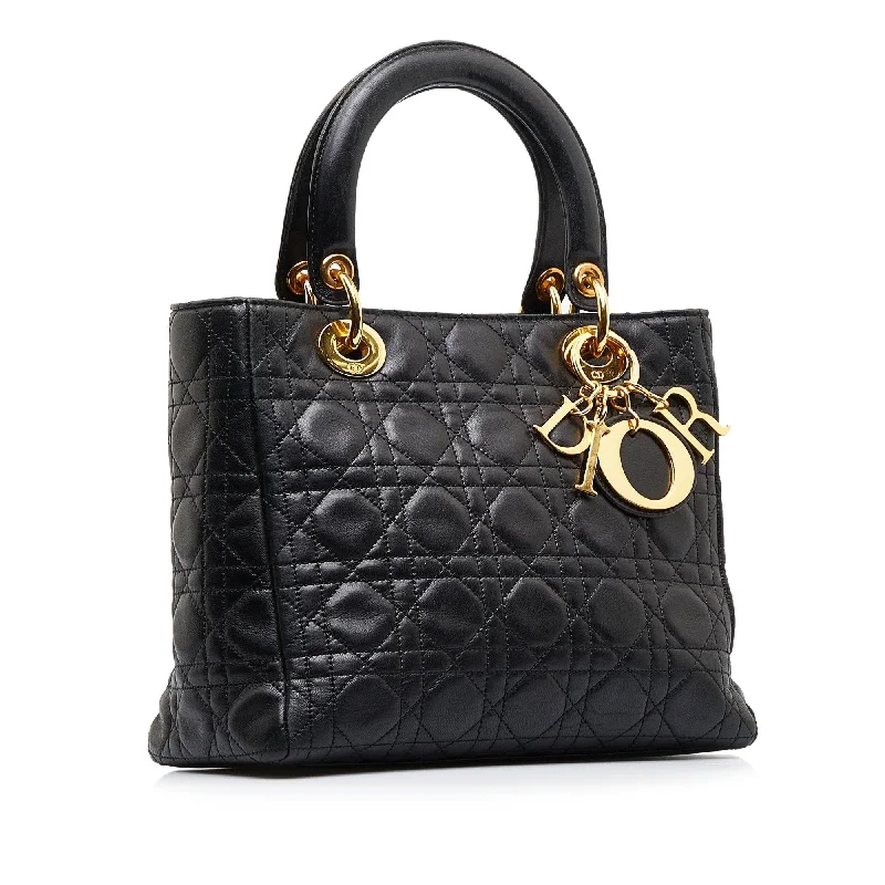 High - fashion Christian Dior bags with a geometric patternDior Lady Dior Medium Black Cannage Quilted Leather