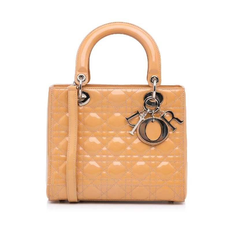 Christian Dior bags with a detachable coin purse insideDior Lady Dior Medium Light Orange Cannage Quilted Patent Leather