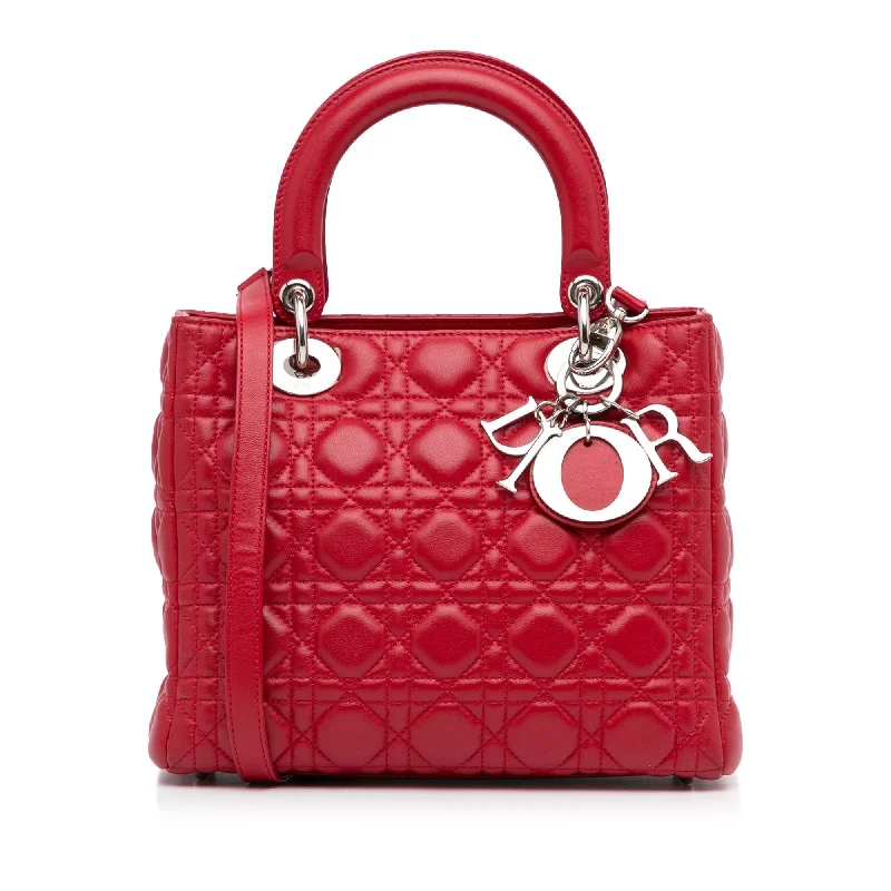 Christian Dior bags with a detachable coin purse insideDior Lady Dior Medium Red Cannage Quilted Leather