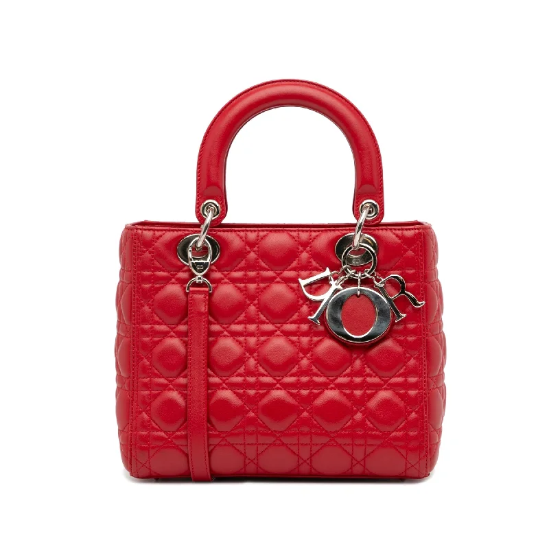 Christian Dior crossbody bags with a front - flap pocket for easy accessDior Lady Dior Medium Red Cannage Quilted Leather Silver