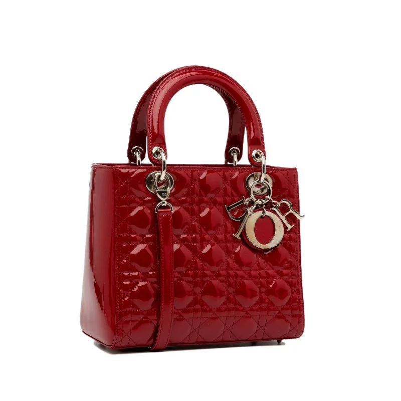 Christian Dior bags with a side - pocket for holding a water bottleDior Lady Dior Medium Red Cannage Quilted Patent Leather