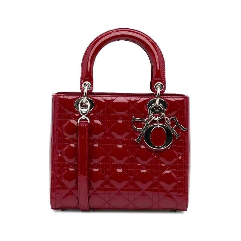 Christian Dior Saddle bags with a studded trim for a bold lookDior Lady Dior Medium Red Cannage Quilted Patent Leather