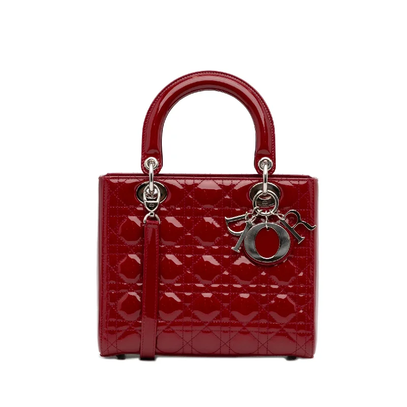 Contemporary Christian Dior handbags with a unique shapeDior Lady Dior Medium Red Patent Leather