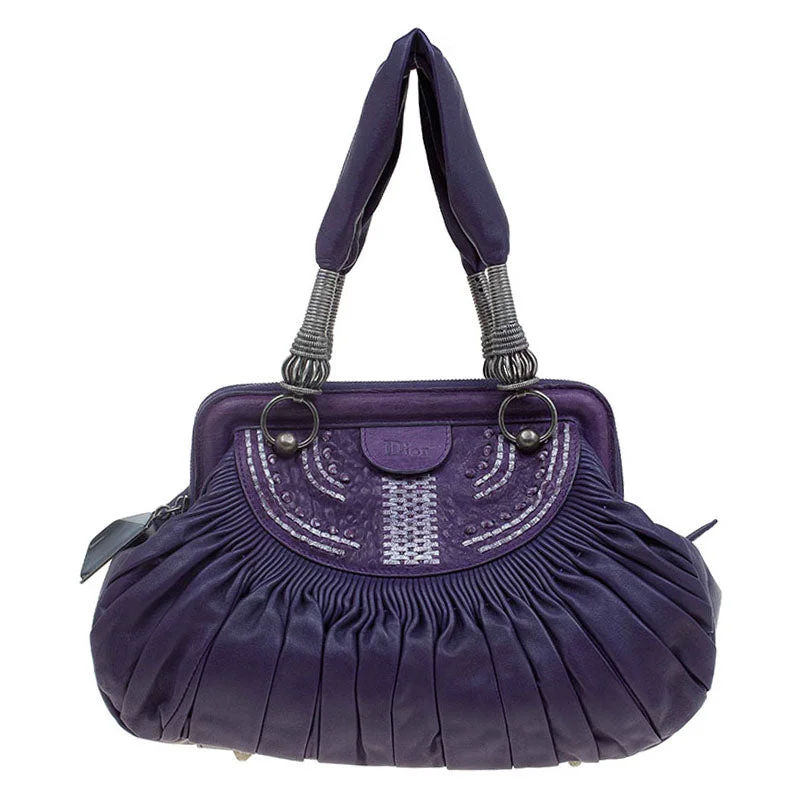 Christian Dior handbags with a back - pocket for quick storageDIOR Purple Pleated Leather Plisse Satchel