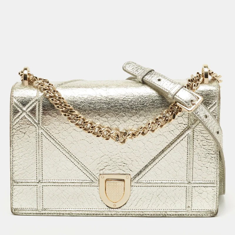 Christian Dior handbags with a removable shoulder strap for versatilityDIOR Silver Leather Medium ama Flap Shoulder Bag