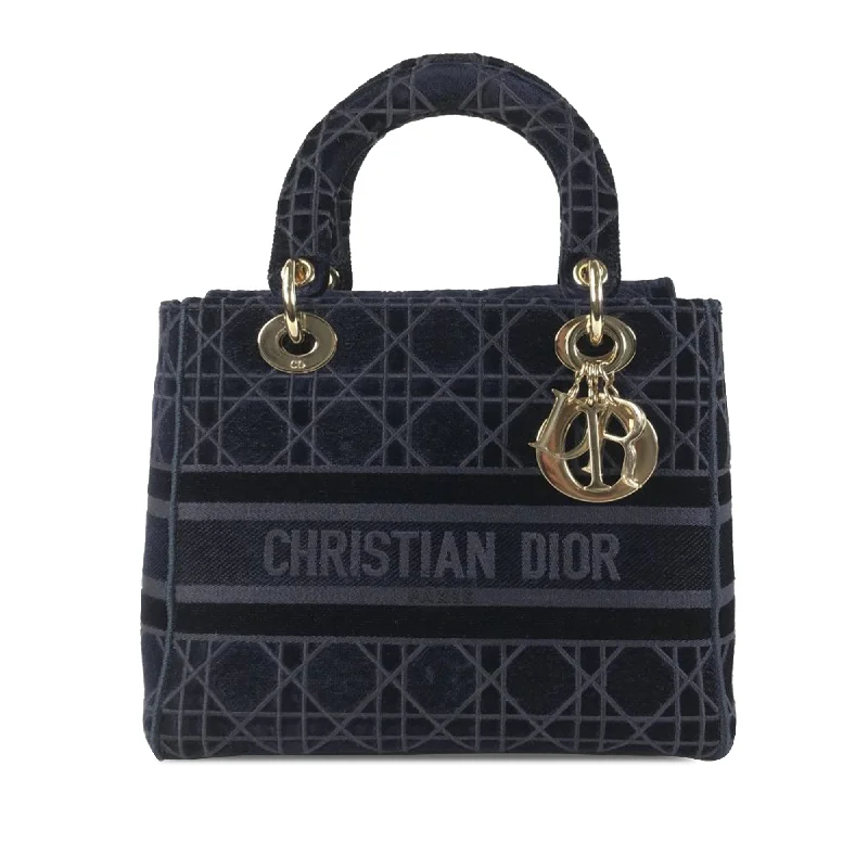 Contemporary Christian Dior handbags with a unique shapeDior Lady D-Lite Medium Blue Velvet