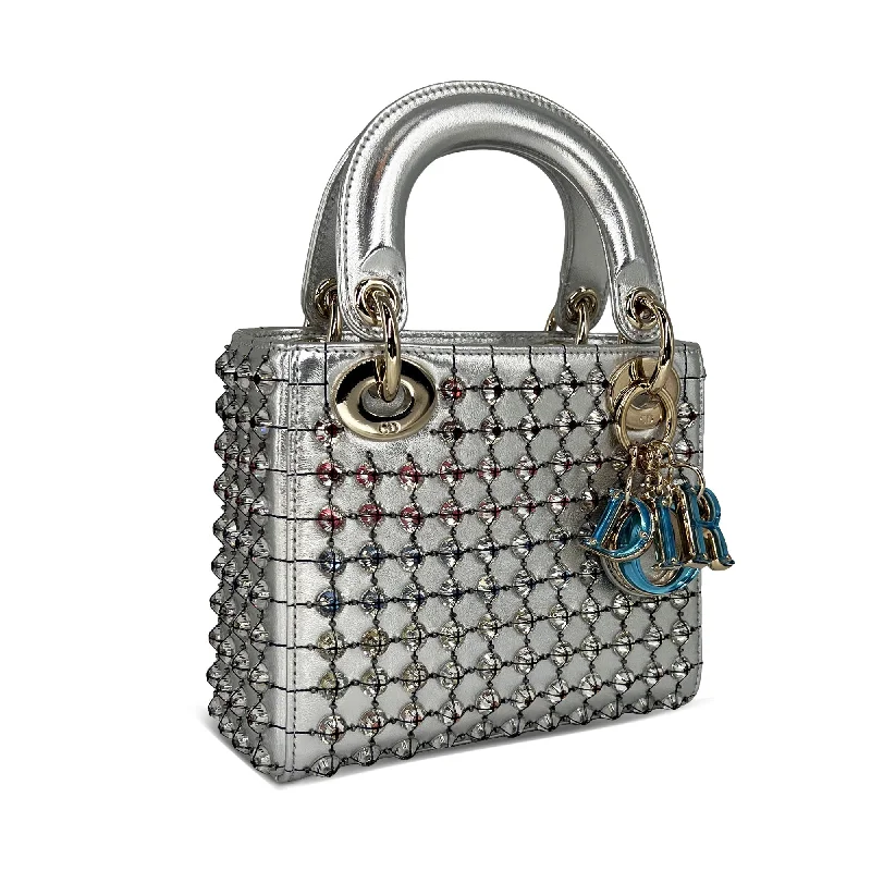 Christian Dior bags with a zip - top closure and multiple compartmentsMini Silver Lady Dior bag