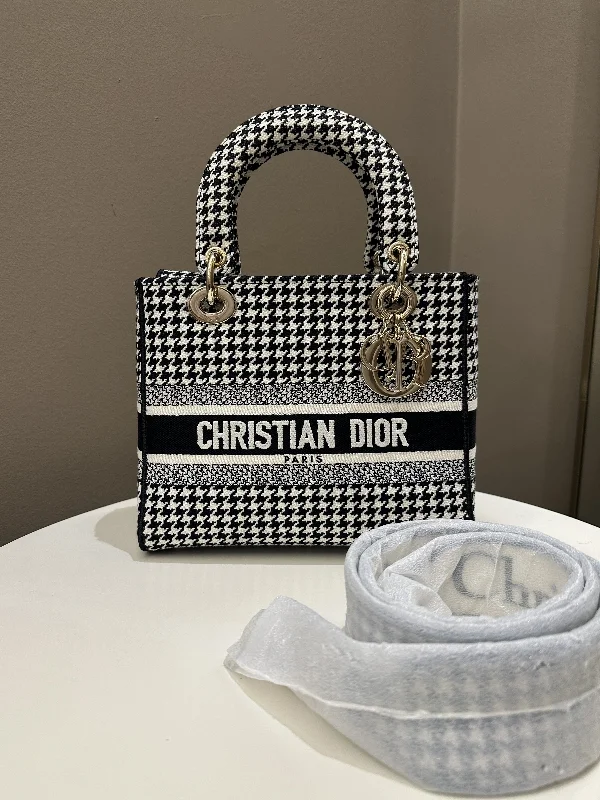 Christian Dior bags with a zip - top closure and multiple compartmentsDior Lady Dior Lite Houndstooth Embroidery