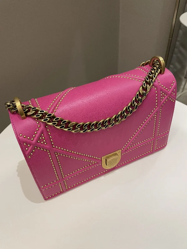 Fashion - forward Christian Dior tote bags for the modern womanDior Diorama Studded Flap Bag Rose Fuchsia Matt Calfskin