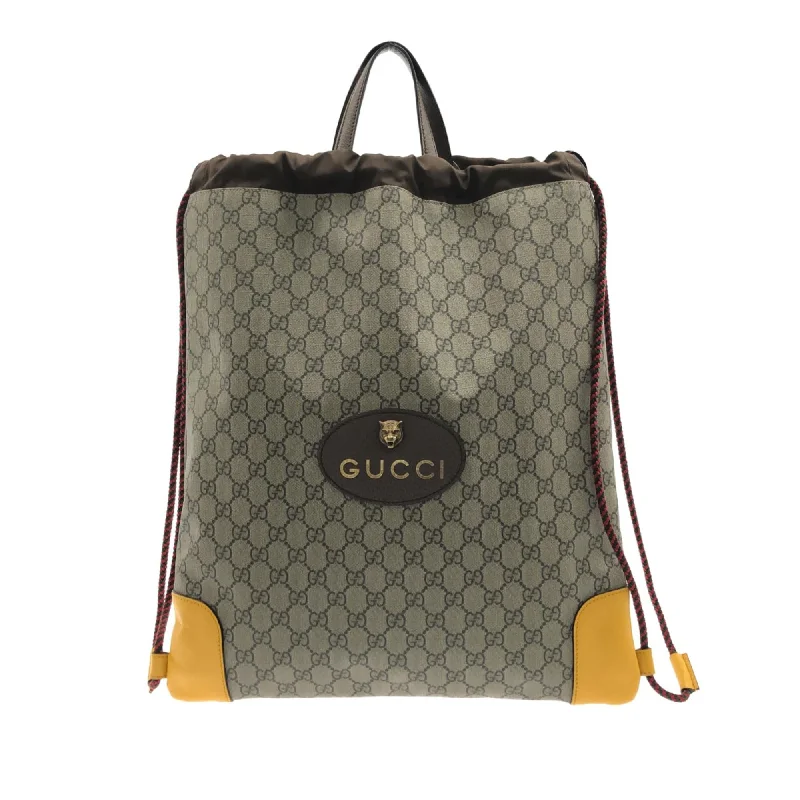 Women Gucci Sylvie bags featuring the signature web stripeGucci GG Supreme Neo Vintage Drawstring Backpack (SHG-PM3g2W)